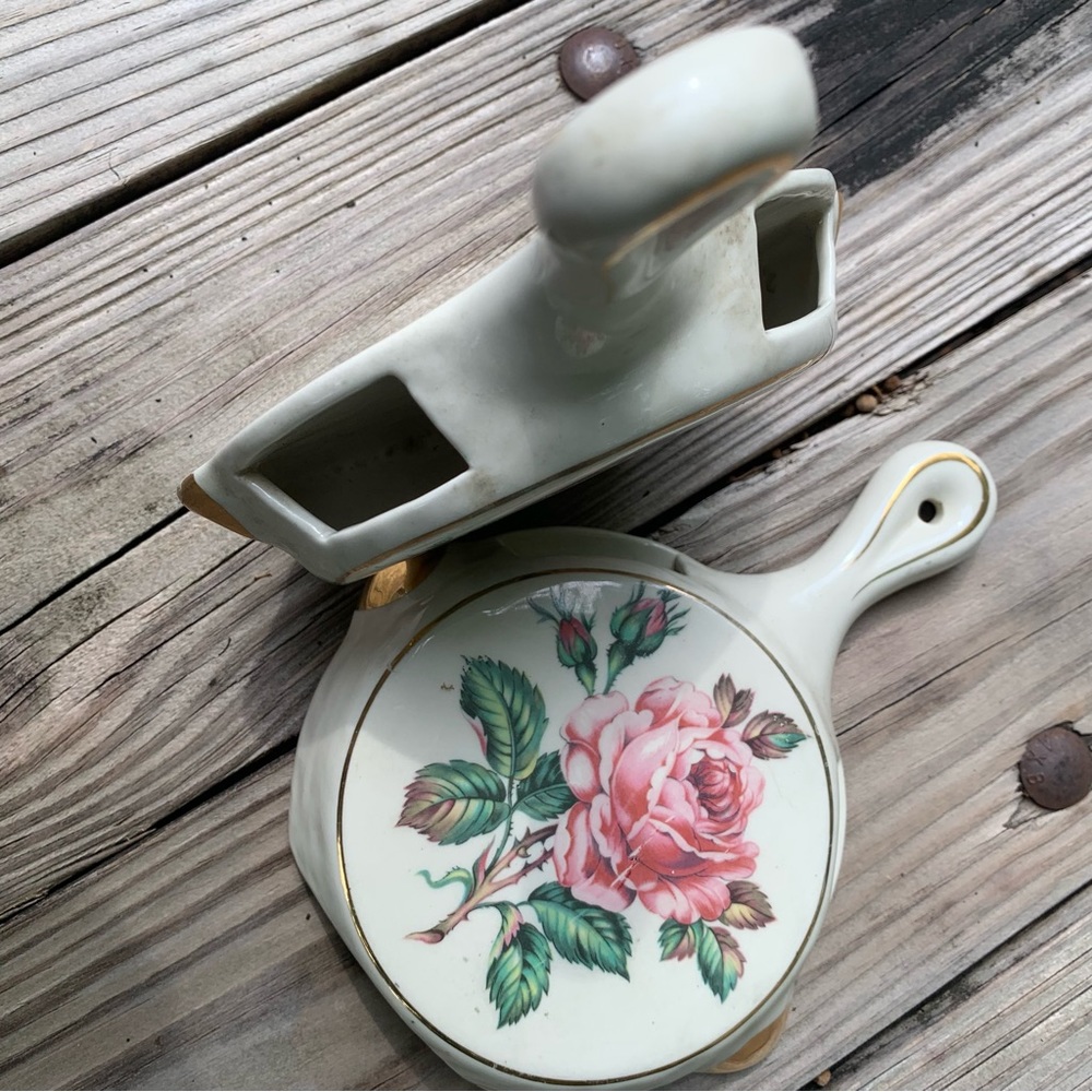 Fernwood pink rose and cream porcelain wall hangings- 22k gold trim- 2 available - Picture 2 of 3